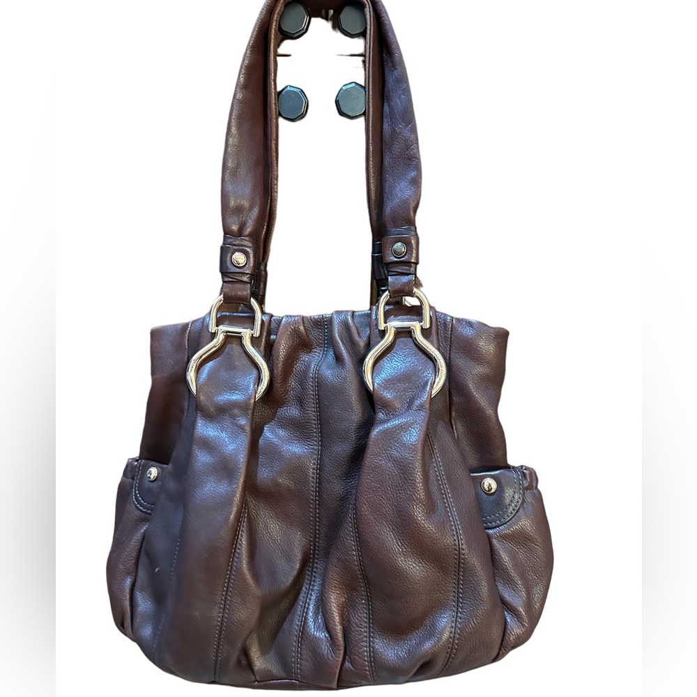 b. makowsky Dark Brown Leather Satchel with Gold Hardware